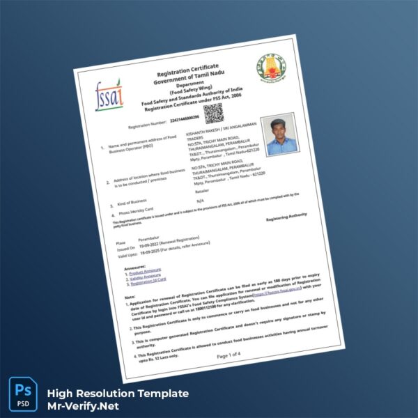 Editable India Government of Tamil Nadu Registration Certificate Word and Pdf Template Preview - Mac Doc