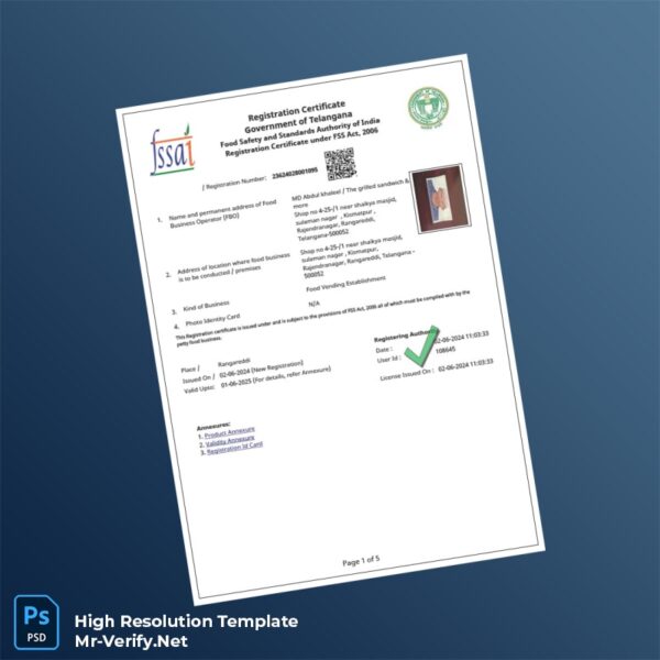 Editable India Government of Telangana Registration Certificate Word and Pdf Template Preview - Mac Doc