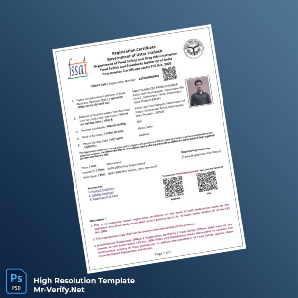Editable India Government of Uttar Pradesh Registration Certificate Word and Pdf Template Preview - Mac Doc