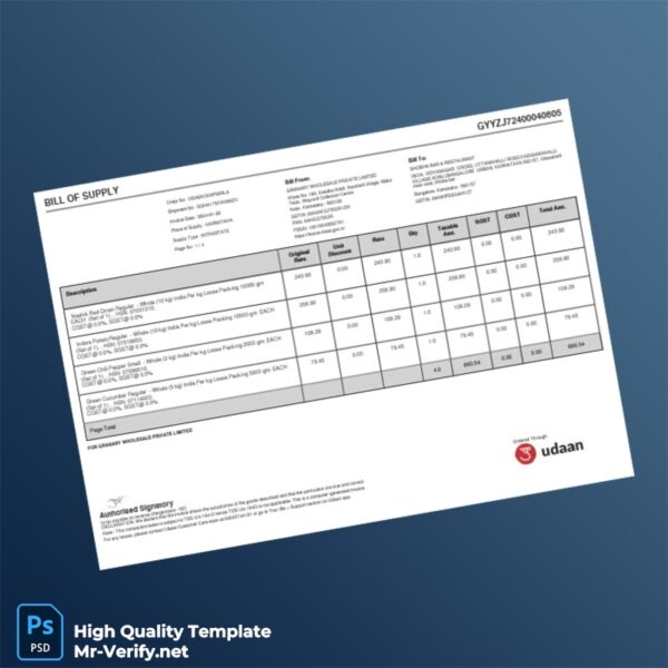 India Granary Wholesale Private Limited Invoice Template in Word and PDF formats India Granary Wholesale Private Limited Invoice Template in Word and PDF formats