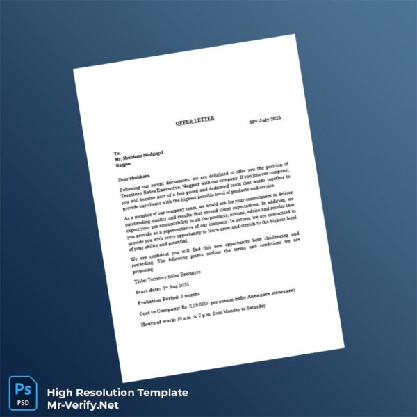 Editable India Greenbiz Agro Industries LLP Offer Letter Word and Pdf Template Preview - Mac Doc