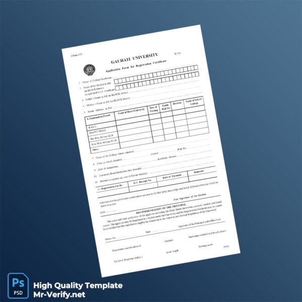India Guwahati University Editable Registration Certificate Template in Word and PDF formats India Guwahati University Editable Registration Certificate Template in Word and PDF formats