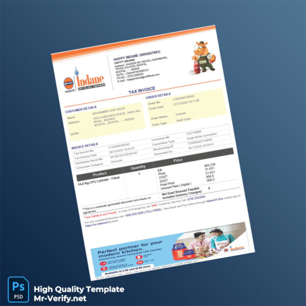 India Happy Indane Invoice Template in Word and PDF formats