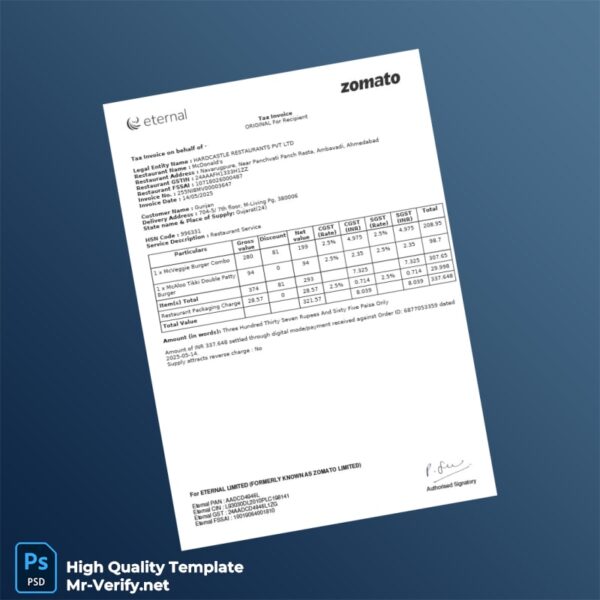 India Hardcastle Restaurants Pvt Ltd Tax Invoice Template in Word and PDF formats India Hardcastle Restaurants Pvt Ltd Tax Invoice Template in Word and PDF formats