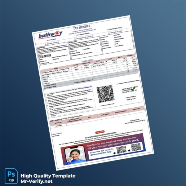 India Hathway Cable and Datacom Limited Tax Invoice Template in Word and PDF formats India Hathway Cable and Datacom Limited Tax Invoice Template in Word and PDF formats