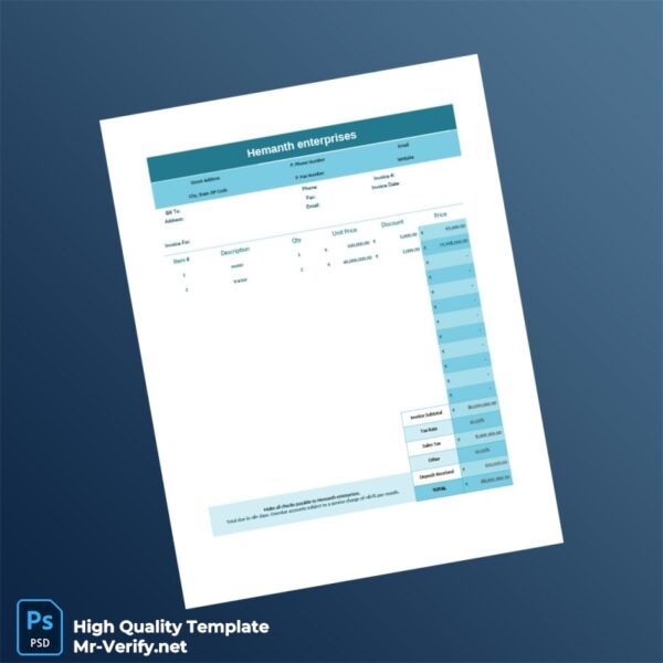India Hemanth Enterprises Invoice Template in Word and PDF formats