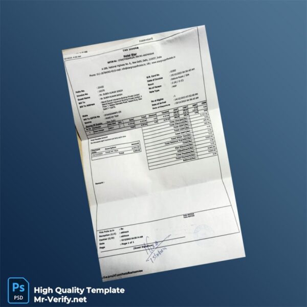 India Hotel Star Invoice Template in Word and PDF formats