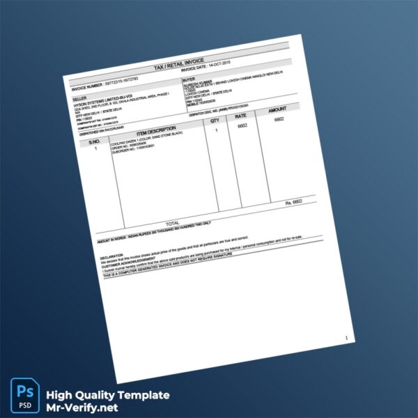 India Hyson Systems Limited Invoice Template in Word and PDF formats