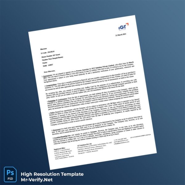 Editable India IGT Solutions Private Limited Employment Verification Letter Word and Pdf Template Preview - Mac Doc