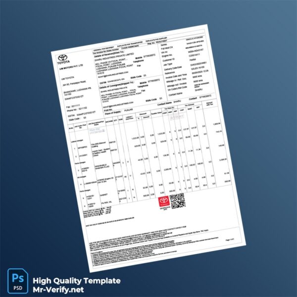 India IJM Motors Pvt Ltd Invoice Template in Word and PDF formats India IJM Motors Pvt Ltd Invoice Template in Word and PDF formats