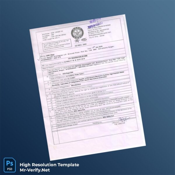 Editable India IRDE Registration Certificate Word and Pdf Template Preview - Mac Doc