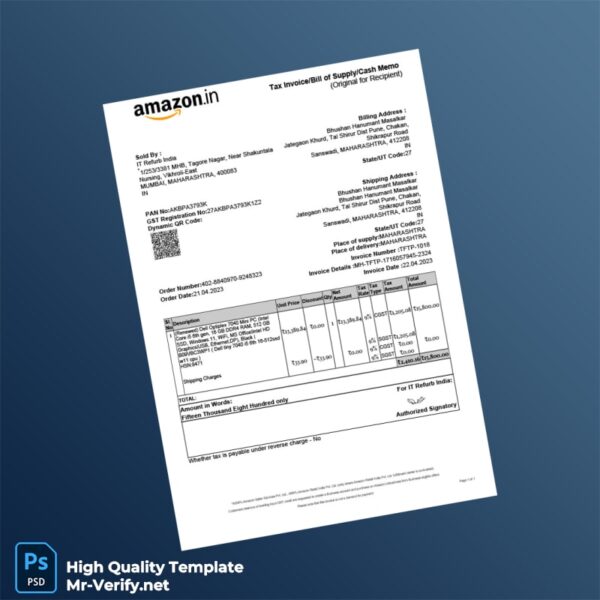 India IT Refurb India Invoice Template in Word and PDF formats