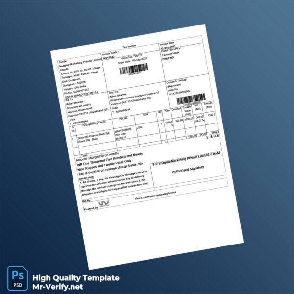 India Imagine Marketing Invoice Template in Word and PDF formats