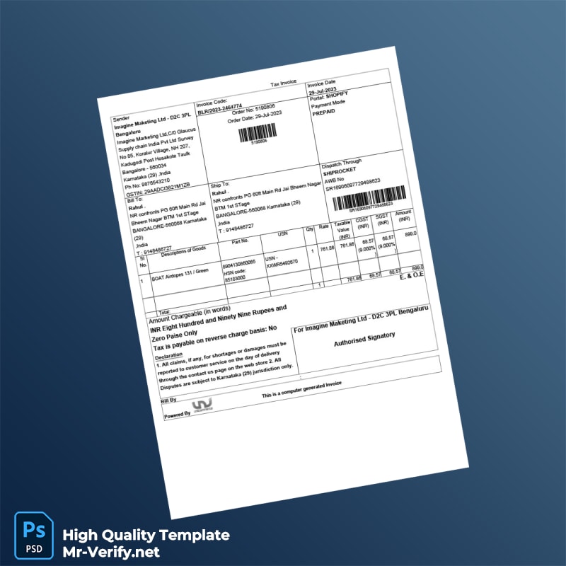 India Imagine Marketing Ltd Invoice Template in Word and PDF formats India Imagine Marketing Ltd Invoice Template in Word and PDF formats