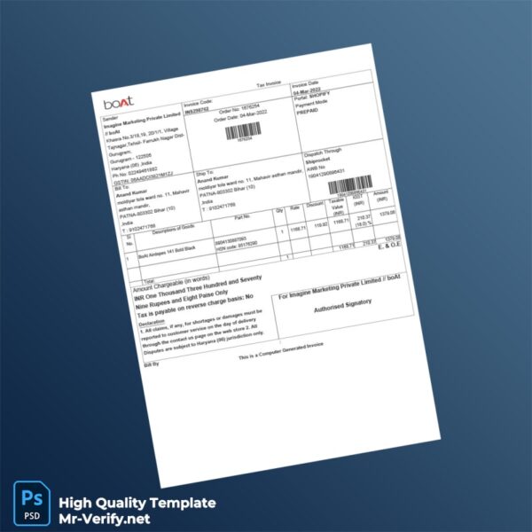 India Imagine Marketing Private Limited Invoice Template in Word and PDF formats
