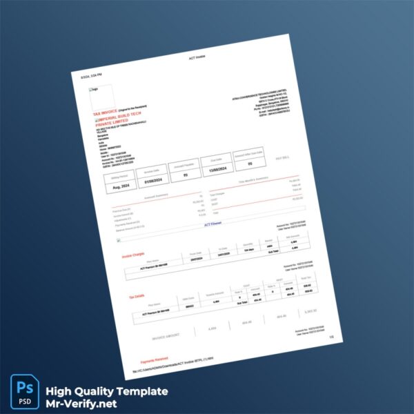 India Imperial Build Tech Private Limited Tax Invoice Template in Word and PDF formats