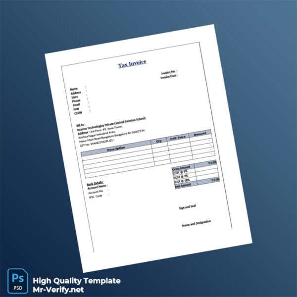 India Incanus Technologies Private Limited Tax Invoice Template in Word and PDF formats