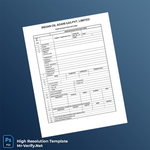 Editable India Indian Oil Adani Gas Pvt Limited Vendor Registration Form Word and Pdf Template Preview