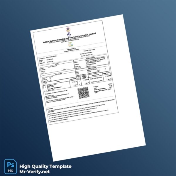 India Indian Railway Catering and Tourism Corporation Limited Invoice Template in Word and PDF formats