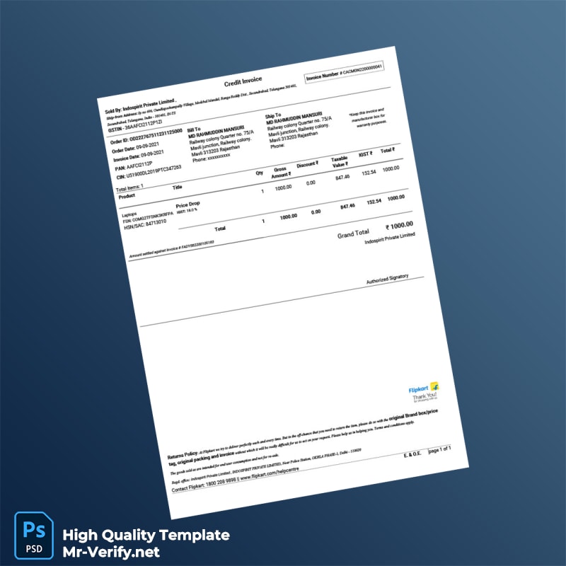 India Indospirit Private Limited Tax Invoice Template in Word and PDF formats India Indospirit Private Limited Tax Invoice Template in Word and PDF formats