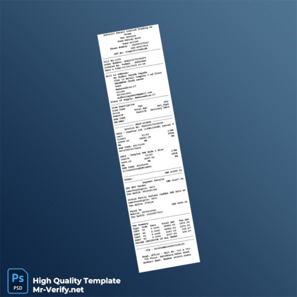 India Infiniti Retail Limited Invoice Template in Word and PDF formats India Infiniti Retail Limited Invoice Template in Word and PDF formats