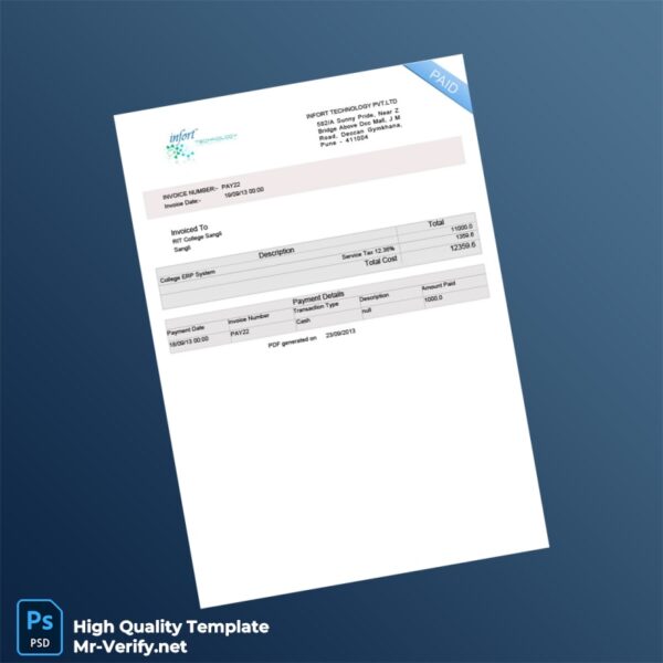 India Infort Technology Pvt Ltd Invoice Template in Word and PDF formats