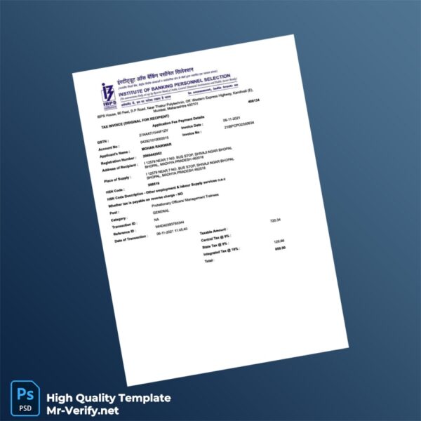 India Institute of Banking Personnel Selection Invoice Template in Word and PDF formats