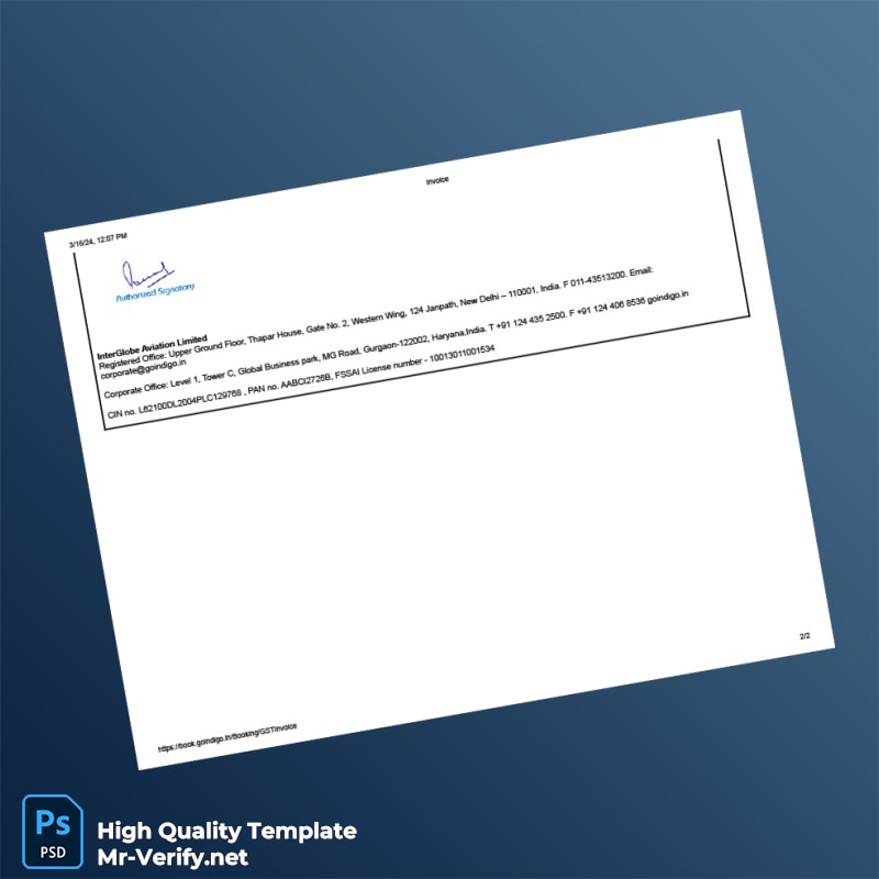 India InterGlobe Aviation Limited Invoice Template in Word and PDF formats page 2 India InterGlobe Aviation Limited Invoice Template in Word and PDF formats page 2