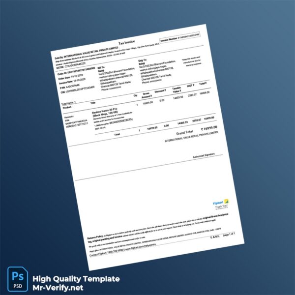 India International Value Retail Private Limited Tax Invoice Template in Word and PDF formats