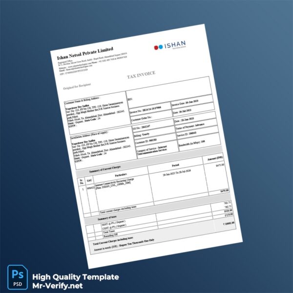 India Ishan Netsol Private Limited Tax Invoice Template in Word and PDF formats India Ishan Netsol Private Limited Tax Invoice Template in Word and PDF formats