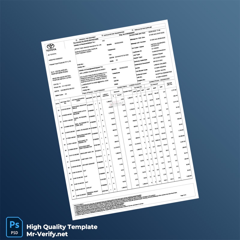 India JD Toyota Invoice Template in Word and PDF formats page 3 India JD Toyota Invoice Template in Word and PDF formats page 3