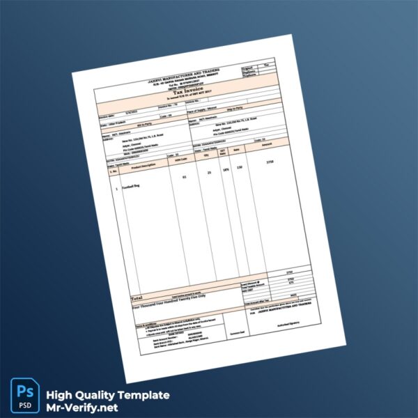 India Jahnvi Manufacturer and Traders Tax Invoice Template in Word and PDF formats