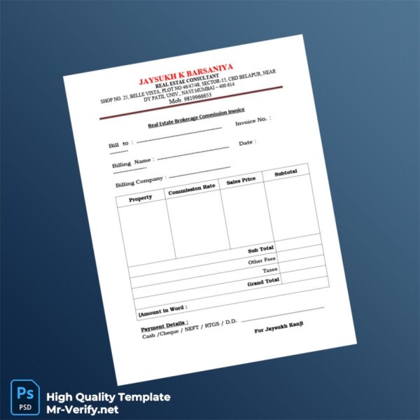 India Jaysukh K Barsaniya Invoice Template in Word and PDF formats
