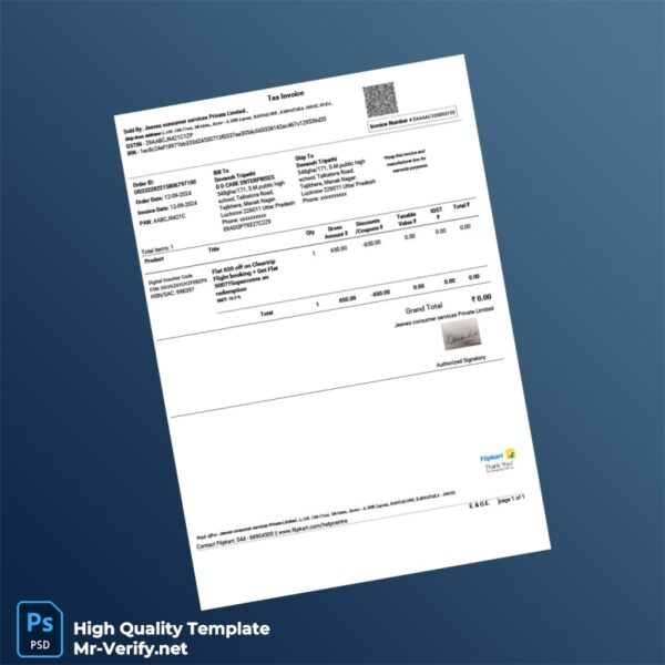 India Jeeves Consumer Services Tax Invoice Template in Word and PDF formats