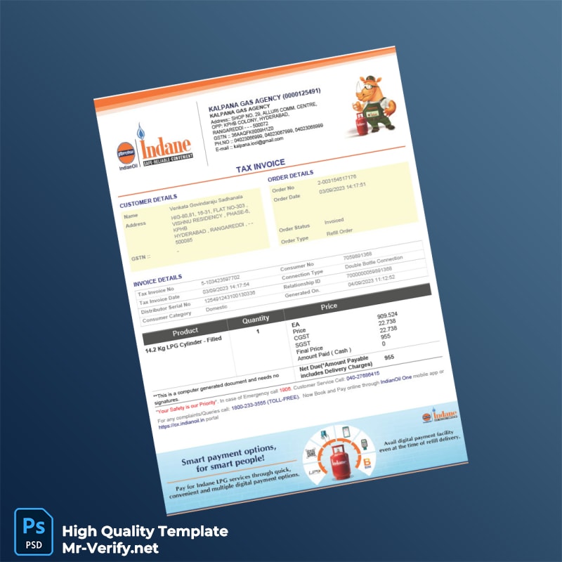 India Kalpana Gas Agency Tax Invoice Template in Word and PDF formats India Kalpana Gas Agency Tax Invoice Template in Word and PDF formats