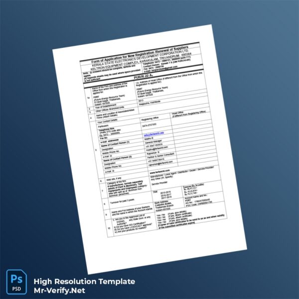 Editable India Kerala State Electronics Development Corporation Ltd Vendor Registration Form Word and Pdf Template Preview - Mac Doc
