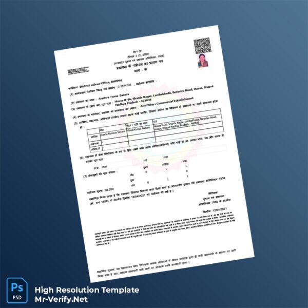 Editable India Labour Department Registration Certificate Word and Pdf Template Preview - Mac Doc