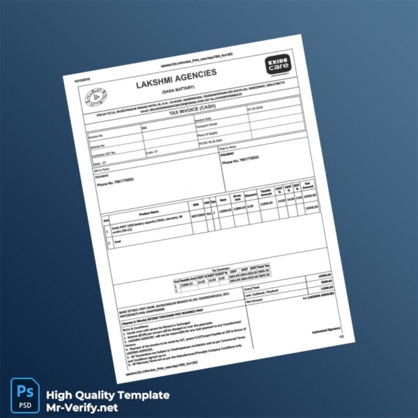 India Lakshmi Agencies Tax Invoice Template in Word and PDF formats India Lakshmi Agencies Tax Invoice Template in Word and PDF formats
