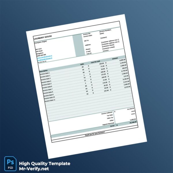 India Laundry House Invoice Template in Word and PDF formats