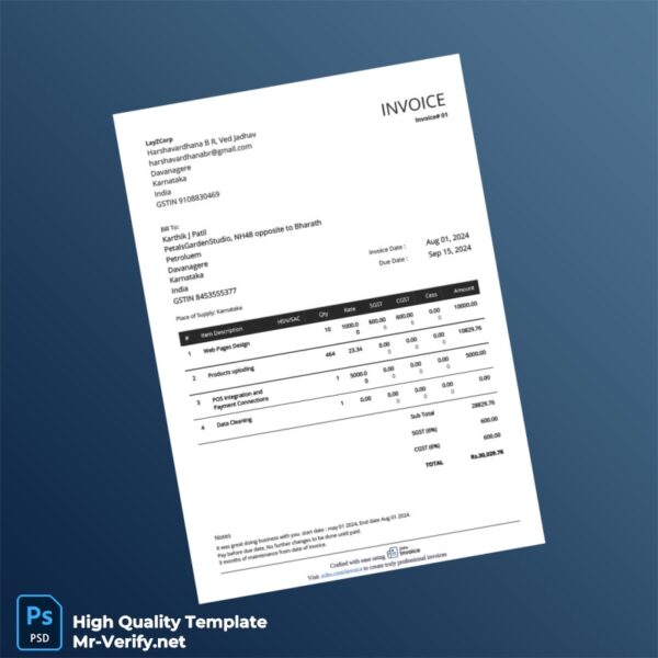 India LayZCorp Invoice Template in Word and PDF formats