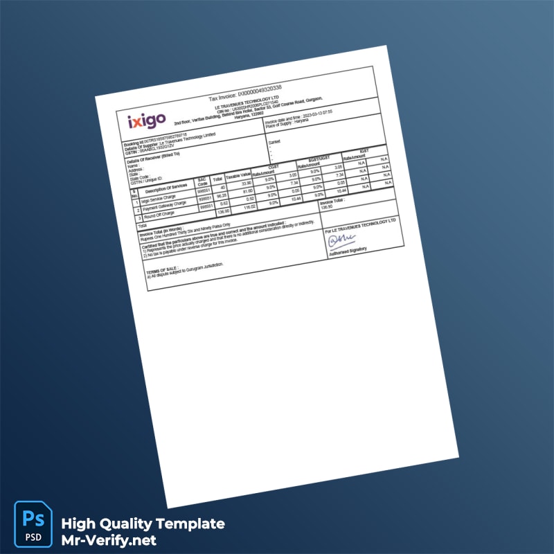 India Le Travenues Technology Ltd Invoice Template in Word and PDF formats India Le Travenues Technology Ltd Invoice Template in Word and PDF formats