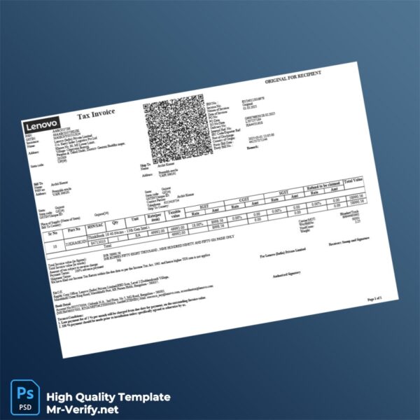 India Lenovo Tax Invoice Template in Word and PDF formats India Lenovo Tax Invoice Template in Word and PDF formats