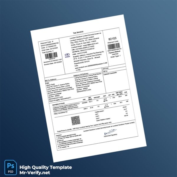 India Lenskart Solutions Limited Invoice Template in Word and PDF formats