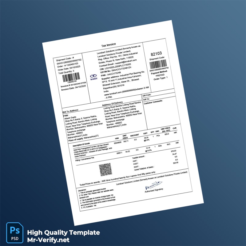 India Lenskart Solutions Limited Invoice Template in Word and PDF formats page 2 India Lenskart Solutions Limited Invoice Template in Word and PDF formats page 2