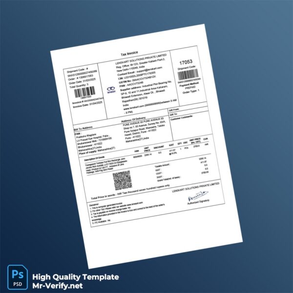 India Lenskart Solutions Private Limited Tax Invoice Template in Word and PDF formats