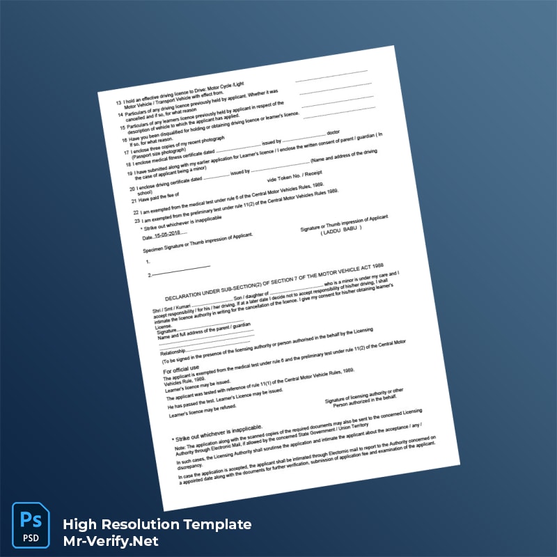 India%20Licensing%20Authority%20Learner%20s%20Licence%20Application%20Form%20Template%20in%20Word%20and%20PDF%20formats-page2 Editable India Licensing Authority Learner s Licence Application Form Template in Word and PDF formats page 2 Preview - Mac Doc