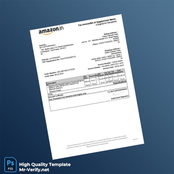 India M P Enterprises Tax Invoice Template in Word and PDF formats