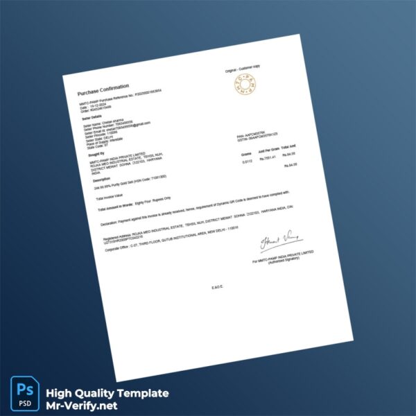 India MMTC-PAMP Invoice Template in Word and PDF formats