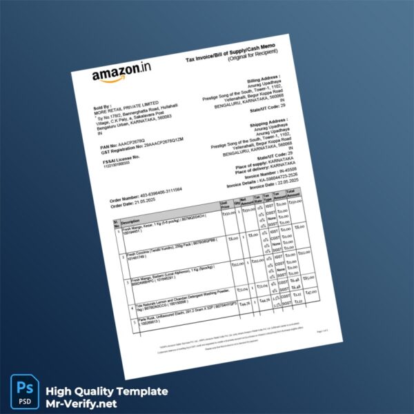 India MORE RETAIL PRIVATE LIMITED Tax Invoice Template in Word and PDF formats India MORE RETAIL PRIVATE LIMITED Tax Invoice Template in Word and PDF formats