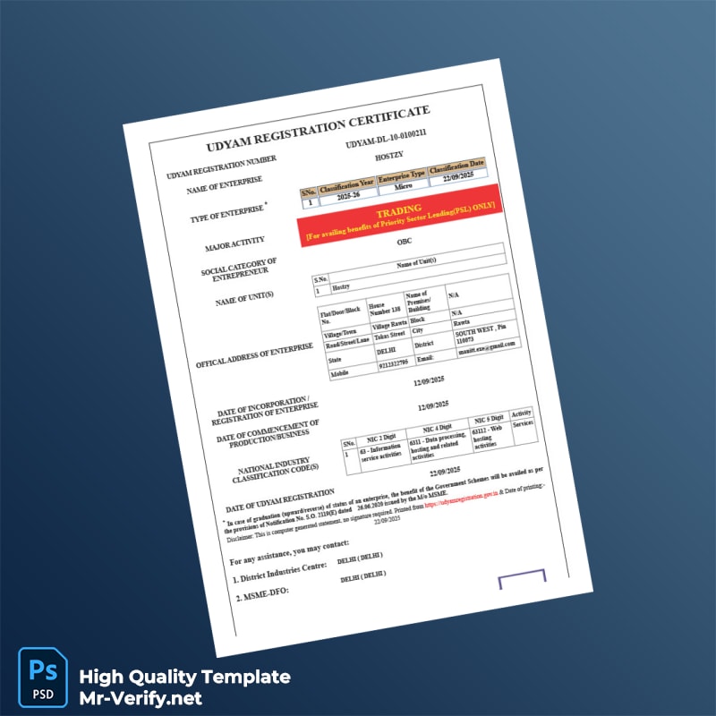 India MSME Editable Business Registration Certificate Template in Word and PDF formats India MSME Editable Business Registration Certificate Template in Word and PDF formats